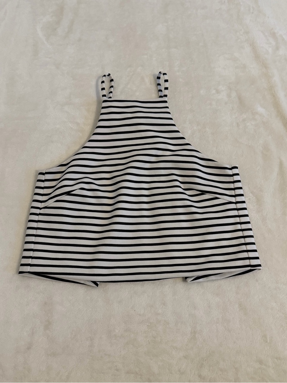 Olivaceous Size Small Black & White Striped High-Neck Crop Cami